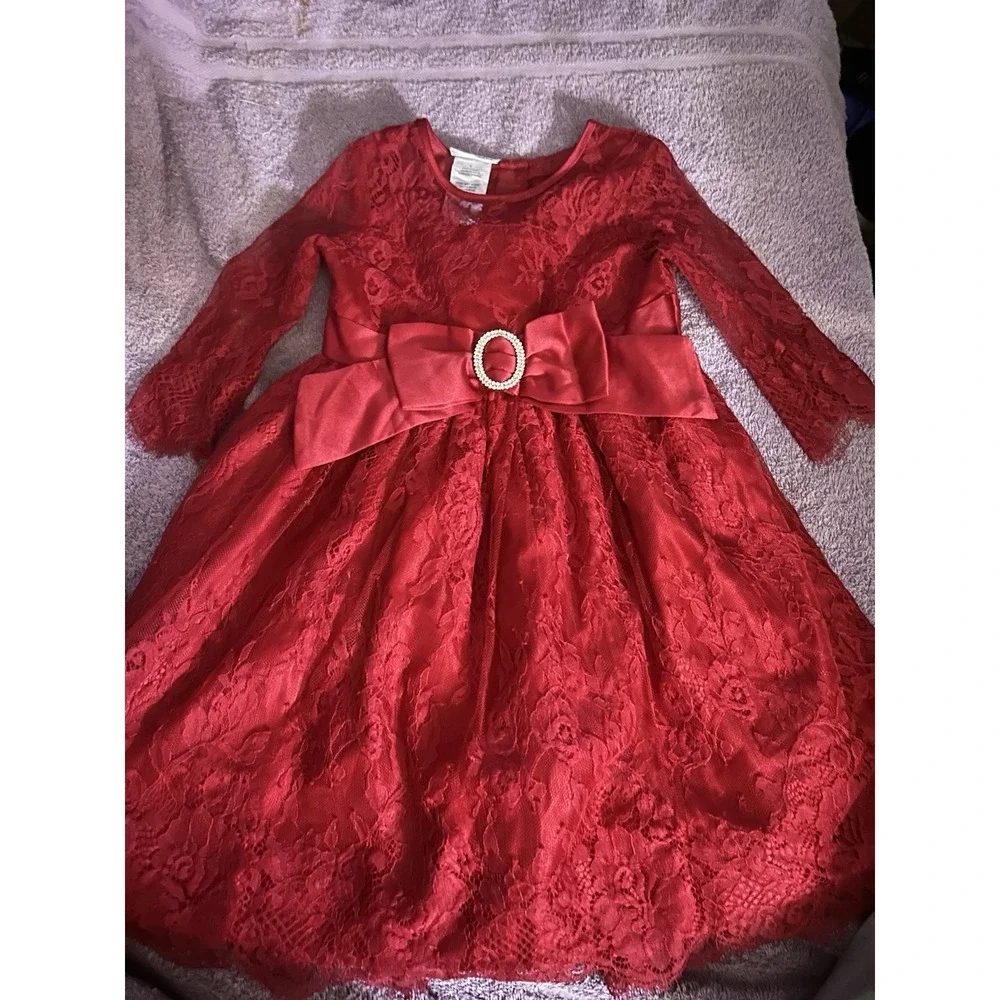Blueberi Boulevard Girls Red Lace Party Dress Bow Holiday Formal Size 4 Girls